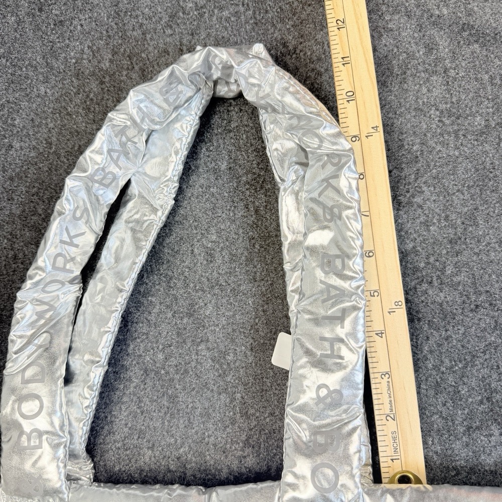 Bath & Body Works Silver Metallic Puffy Tote Bag Large Shopper Shoulder NEW - Picture 6 of 7